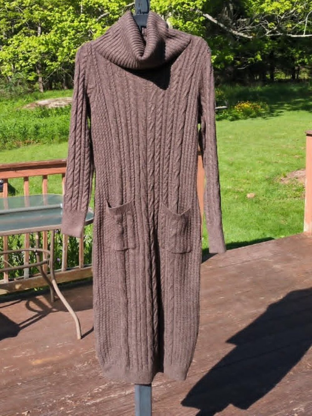 Rachel Zoe Sz L Sweater Dress Supersoft Cozy Brown Pockets Cabincore Turtleneck